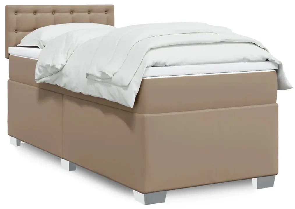 vidaXL Pat box spring cu saltea, cappuccino, 80x200 cm piele ecologică