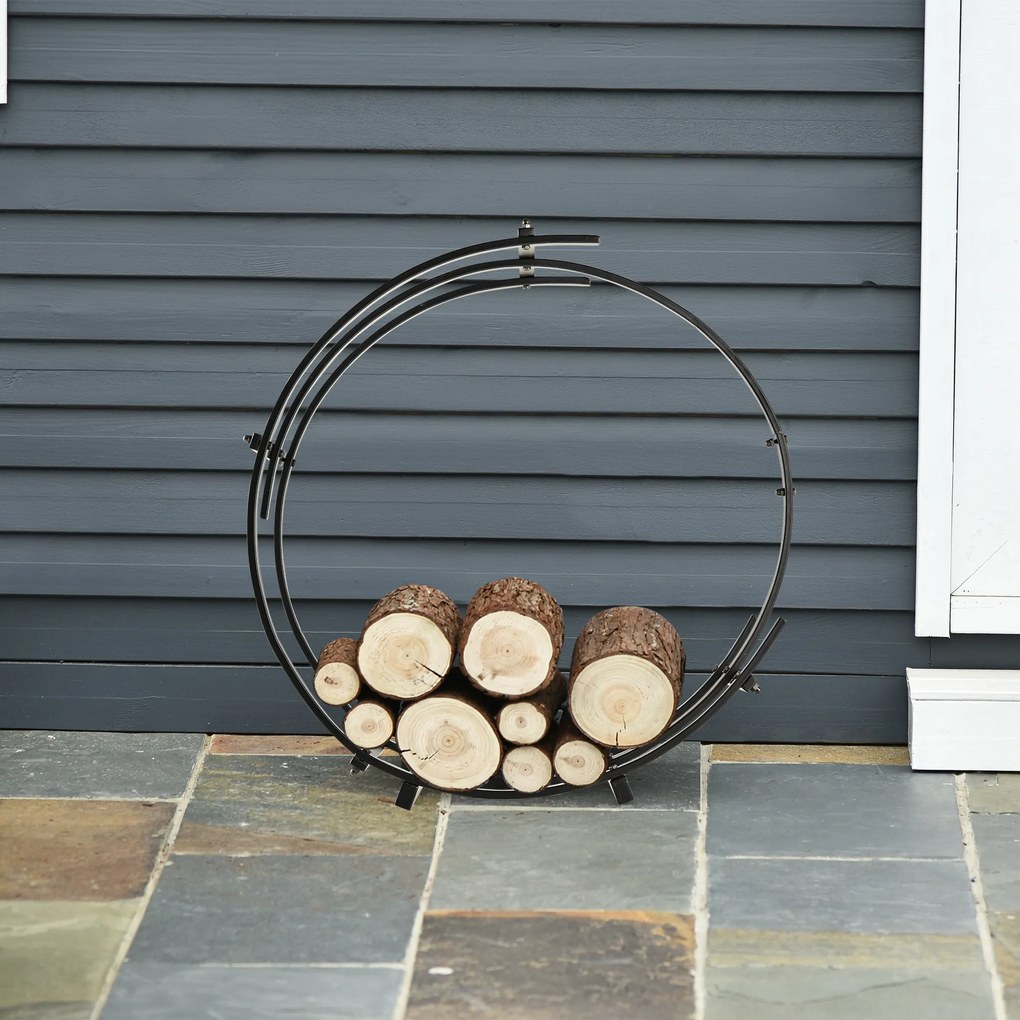 Outsunny Suport pentru lemne de foc Suport lemne in forma de inel Greutate maxima 50kg negru, 71x32x73cm