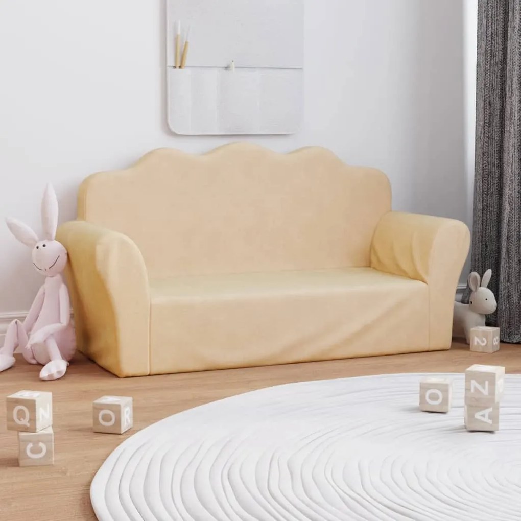 341866 vidaXL Canapea pentru copii cu 2 locuri, crem, pluș moale