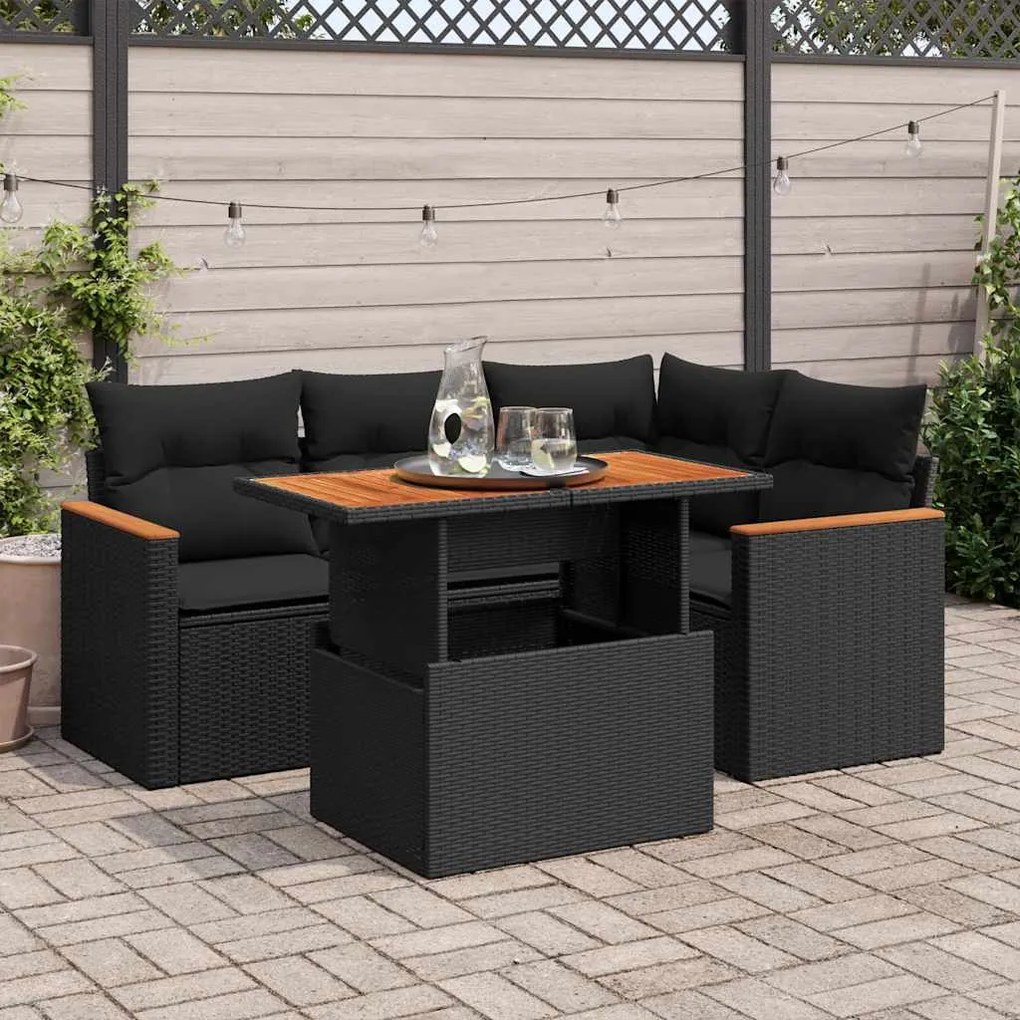 3327478 vidaXL Set mobilier de grădină cu perne, 5 piese,poliratan/lemn acacia