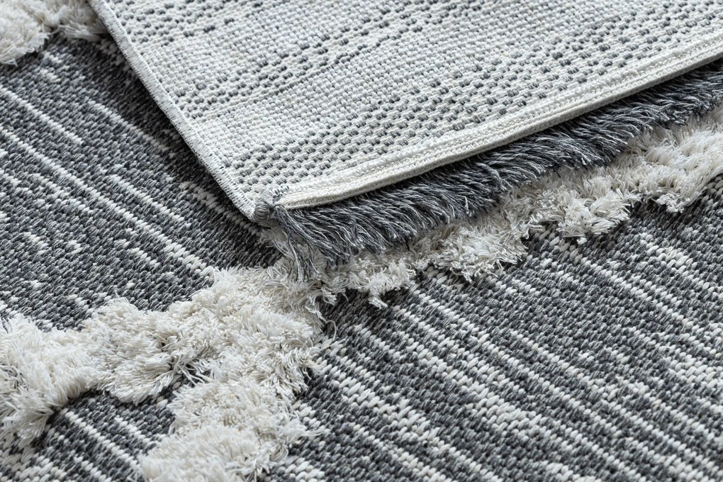 Covor ECO SISAL BOHO MOROC Caro 22297 franjuri - două niveluri de lână gri / cremă, covor reciclat
