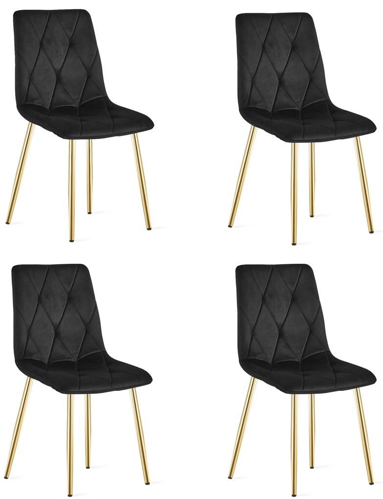 Set 4 Scaune Bucatarie/Dining Fido Catifea Neagra Picioare Aurii