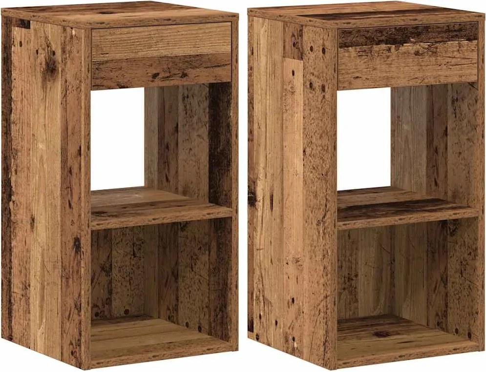 vidaXL Noptiere cu sertar 2 buc lemn vechi 35x34x66,5 cm
