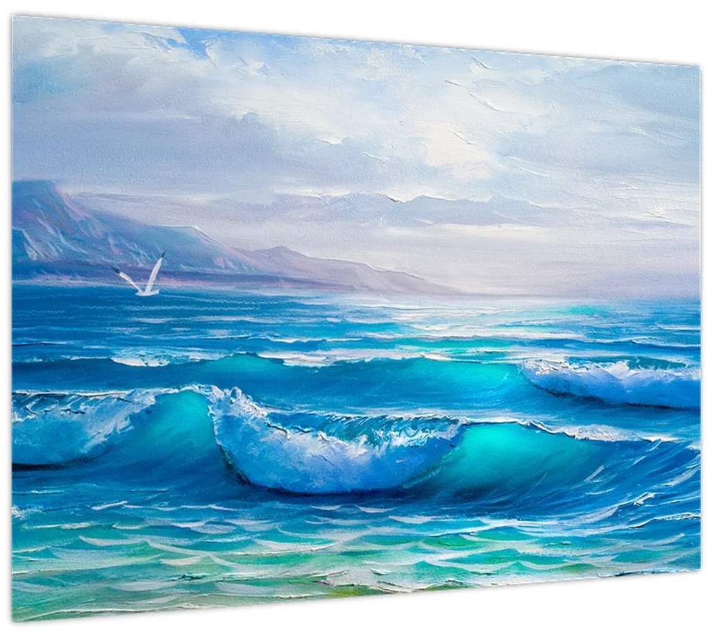 Tablou - Pictură în ulei de mare cu pescăruși (70x50 cm)