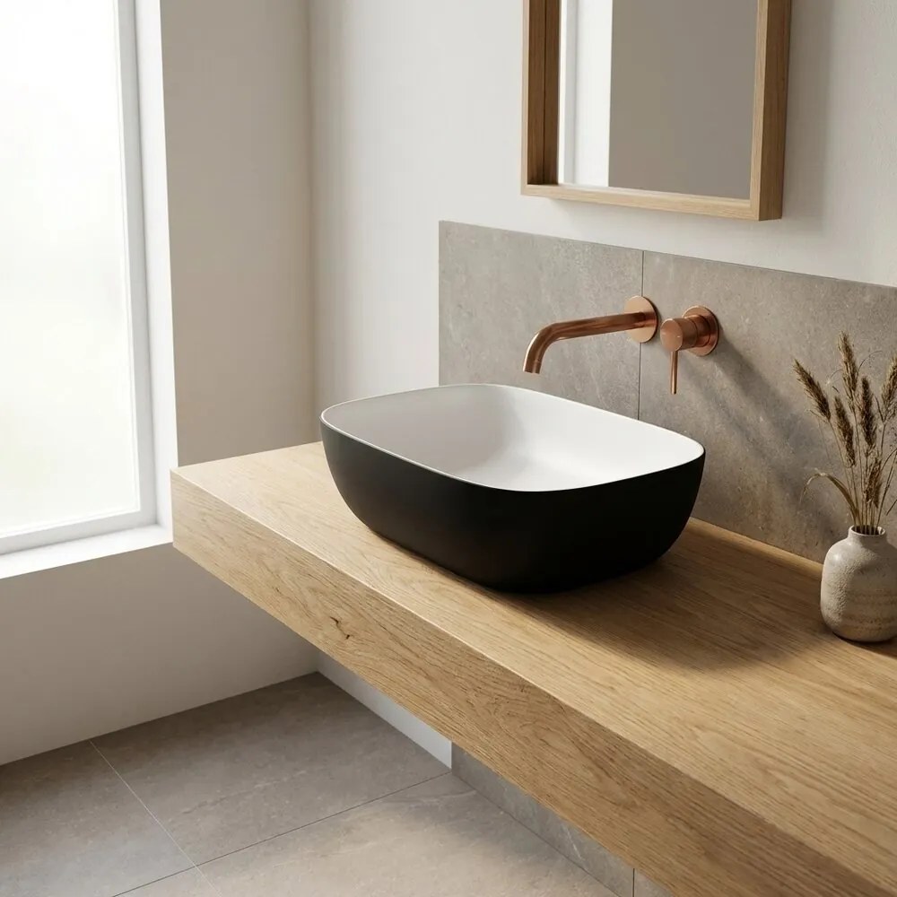 Lavoar pe blat Rune Alvar dreptunghiular 46 cm finisaj alb-negru mat