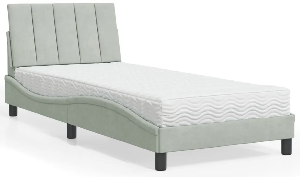 vidaXL Pat cu saltea, gri deschis, 80x200 cm, catifea