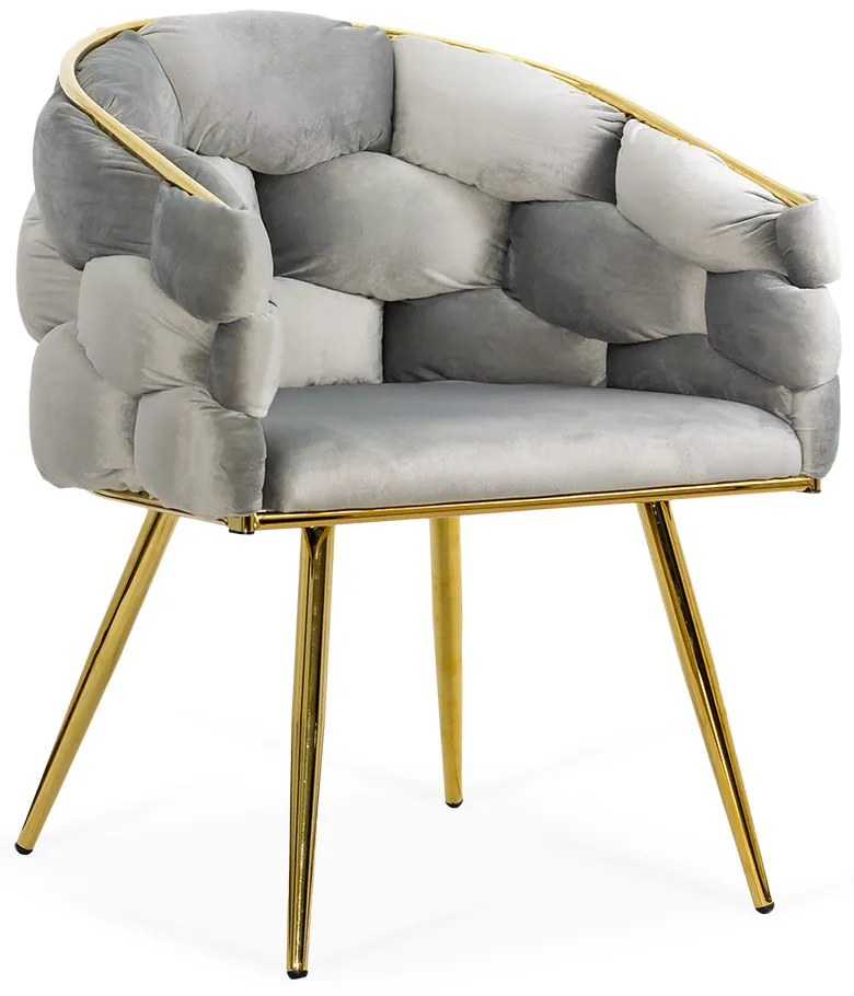 Scaun living gri deschis din catifea cu cadru metalic BUC 251