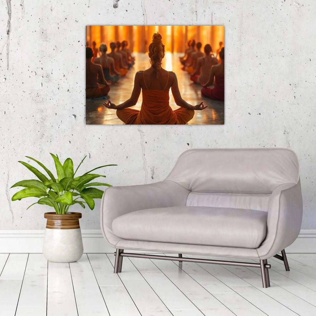 Tablou pe sticlă - Lecții de yoga (70x50 cm)