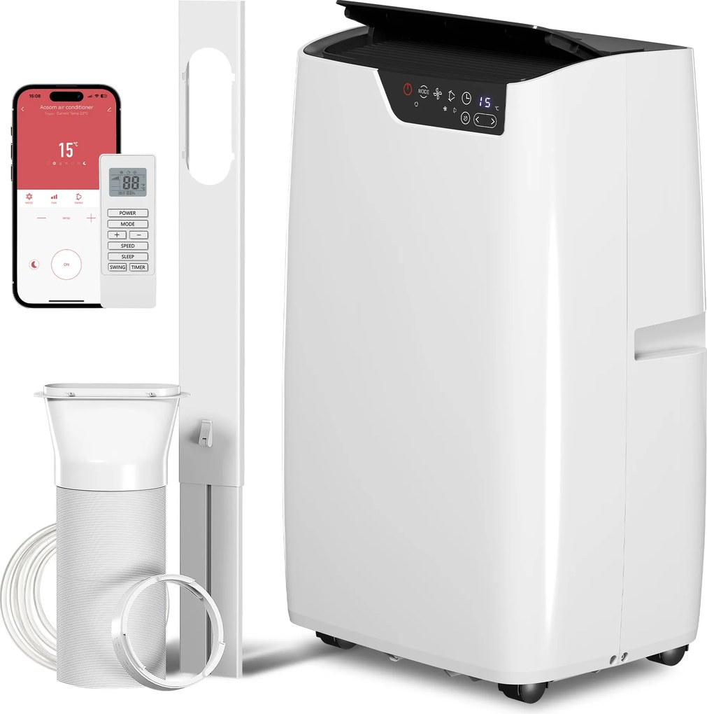 HOMCOM Aparat de aer condiționat portabil 12000 BTU, aparat cu funcții de răcire, dezumidificare, ventilator, mod somn, control vocal WiFi | Aosom Romania