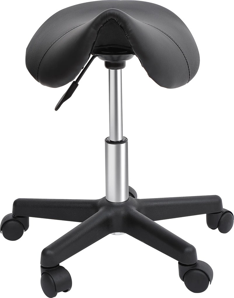 HOMCOM Scaun Rotativ cu Roți, Scaun pentru Coafor și Estetician cu Înălțime Ajustabilă, Tapițat cu Piele Ecologică, 35x38x43-55 cm, Negru