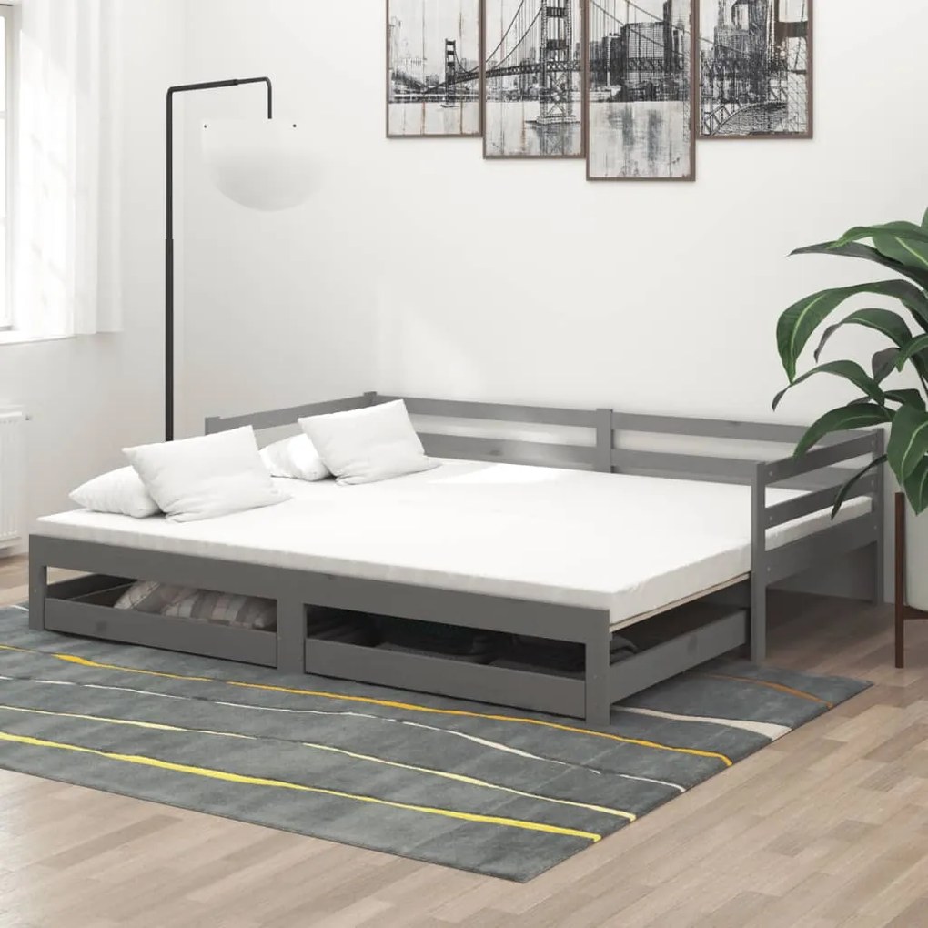 3083696 vidaXL Pat extensibil de zi, 2x(90x200) cm, gri, lemn masiv de pin
