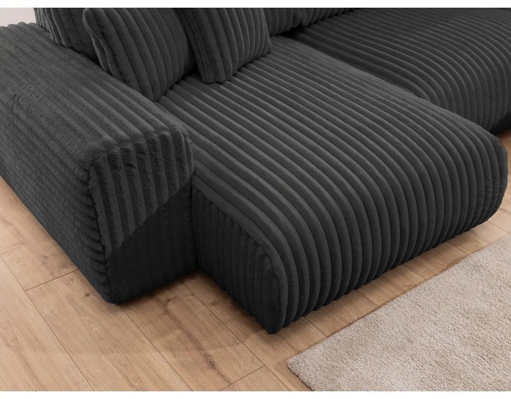 Colțar gri închis cu tapițerie din catifea reiată (cu colț pe partea dreaptă/în formă de "U") Justin – Ropez