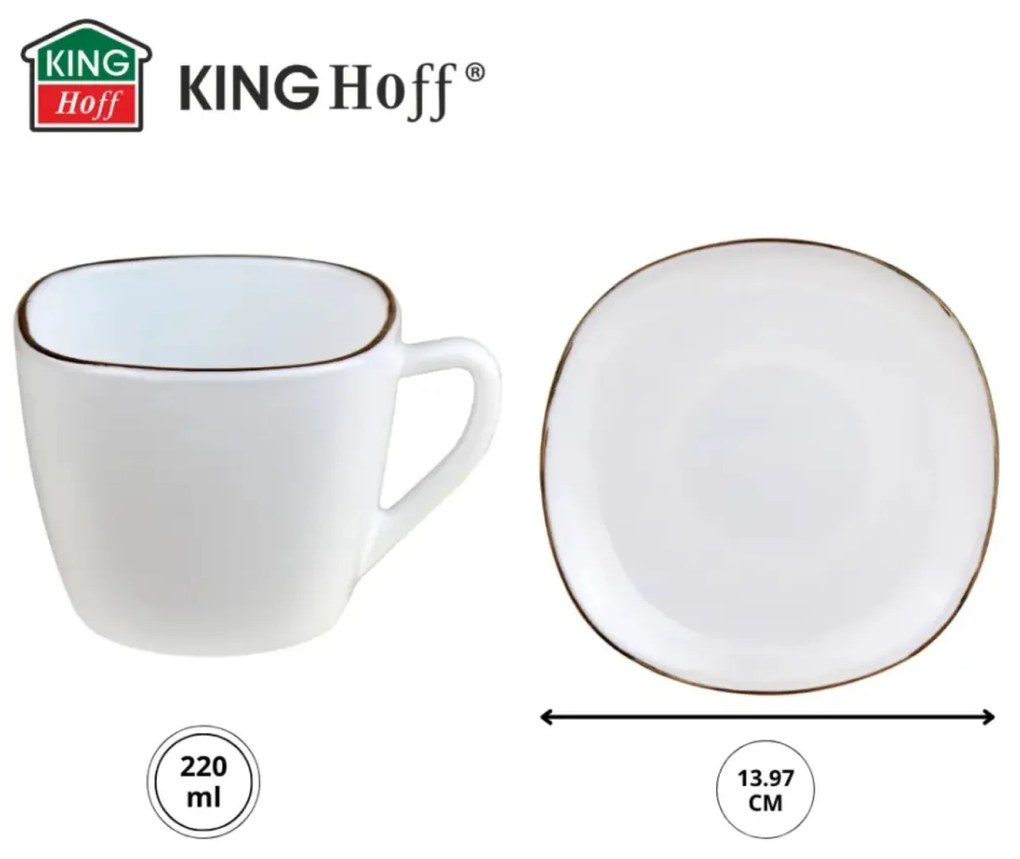 Set cesti cafea 12 piese, opal, alb cu auriu, 220 ml Kinghoff KH-1930