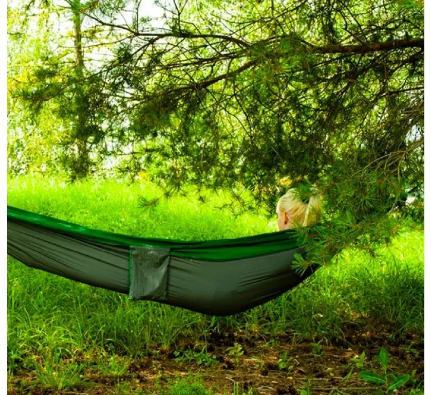 Hamac turistic SANTIAGO 260x140 cm, verde/gri