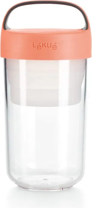 Sticla cu compartimente Lekue On The Go 1010226, 600 ml, -20/+100 °C, Inchidere ermetica, Maner, Coral