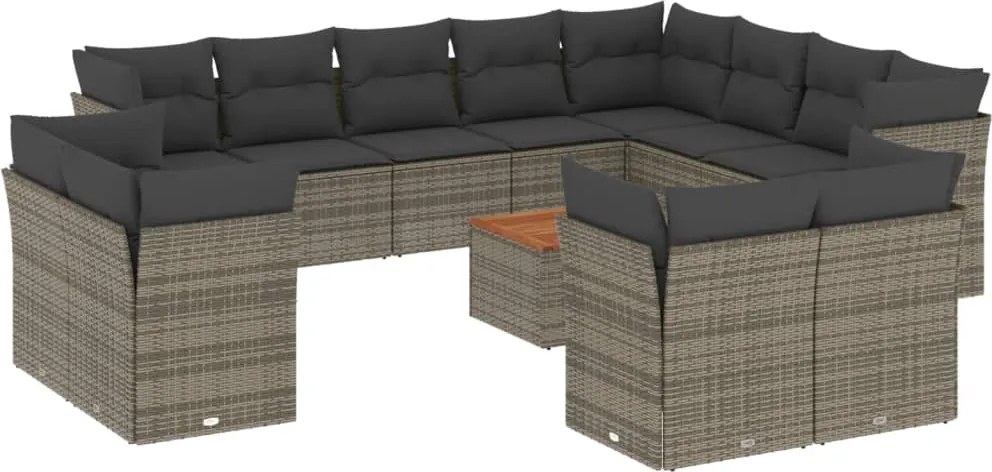 vidaXL Set mobilier de grădină cu perne, 13 piese, gri, poliratan