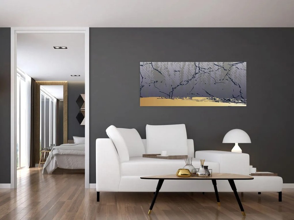 Tablou - Albastru și aur abstracție N⁰1 (120x50 cm)