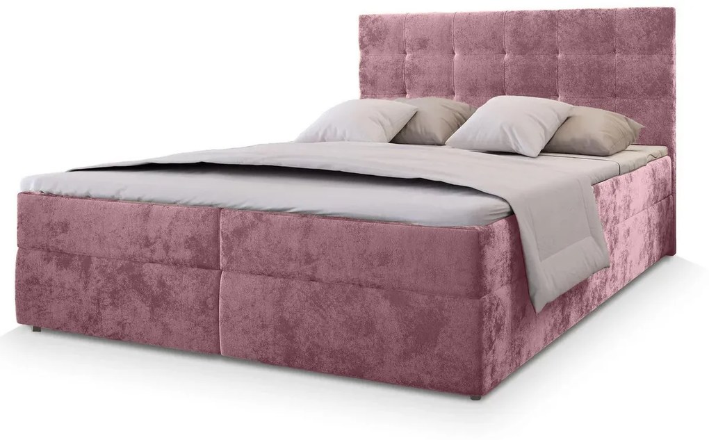 Pat tapitat boxspring GLORIEN VELVET 160x200 cm roz Saltea: Matrace Bonell pružinová