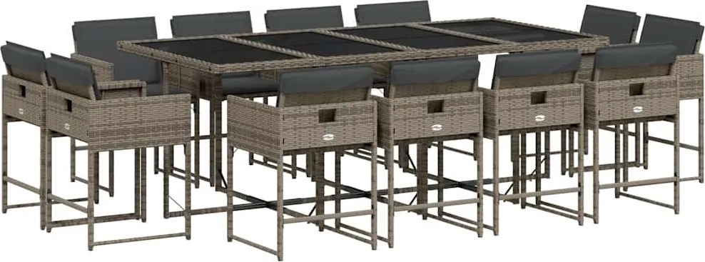 vidaXL Set mobilier de grădină cu perne, 13 piese, gri, poliratan