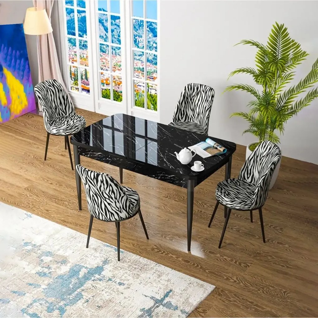 Set masa extensibila cu 6 scaune tapitate Homs zebra 250-300355,170 x 80 cm