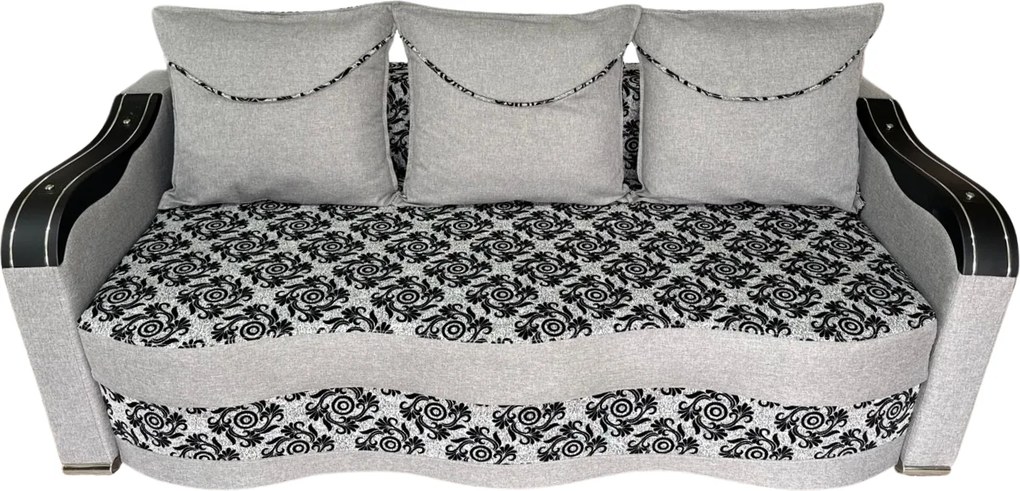 Canapea DIANA extensibila, 3 locuri, cu lada de depozitare, stofa maro cu bej , 220x100x80 Gri + Negru