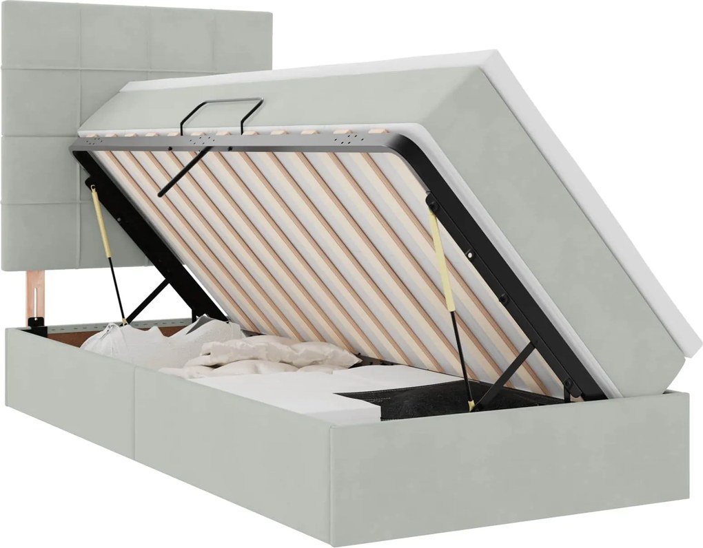 vidaXL Pat cu saltea și LED cu saltea Gri deschis 90 x 190 cm Catifea