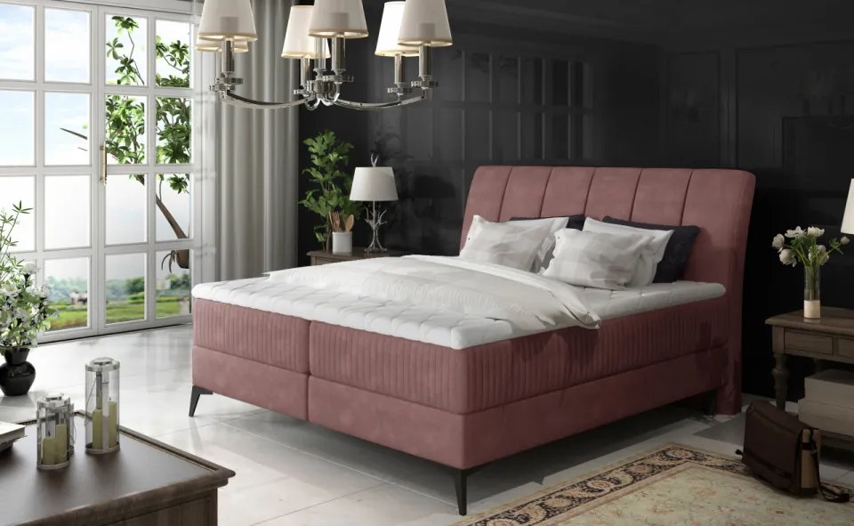 Pat boxspring tapitat cu lada de depozitare, 180X200 cm, Aderito, Eltap (Culoare: Albastru)