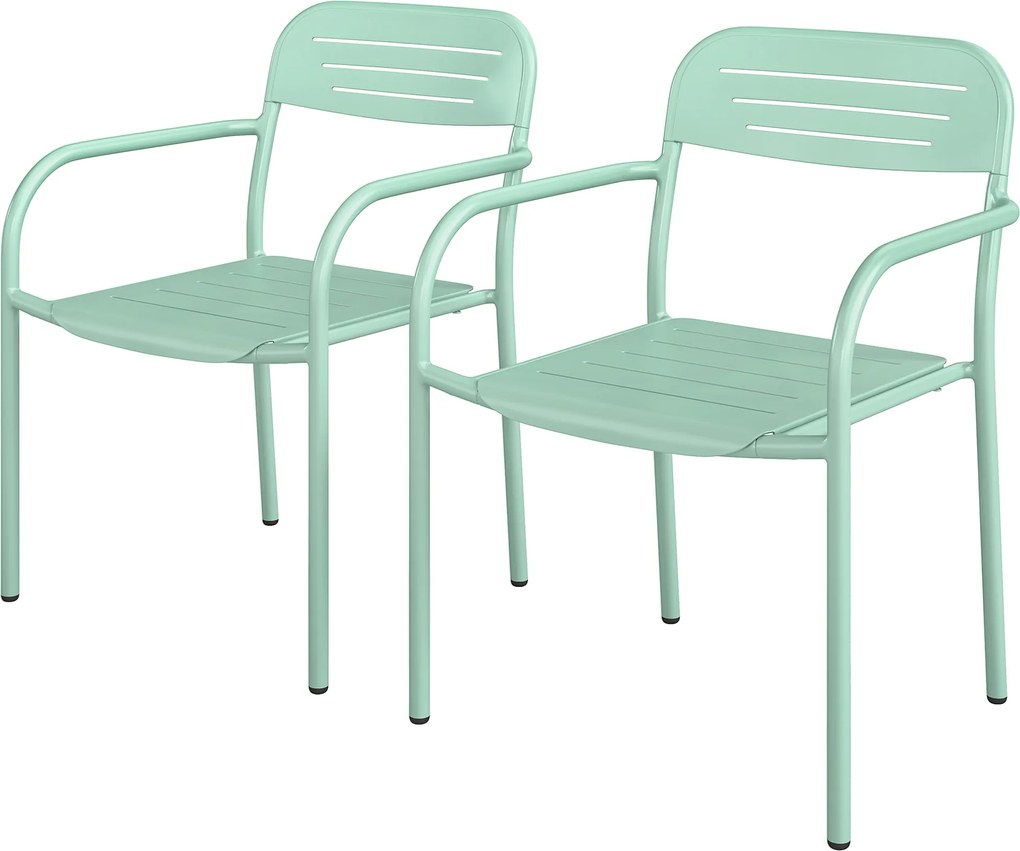 Outsunny Set 2 scaune de grădină stivuibile scaune de terasă cu design lamelă cotiere 56 x 58 x 78 cm Verde | Aosom Romania