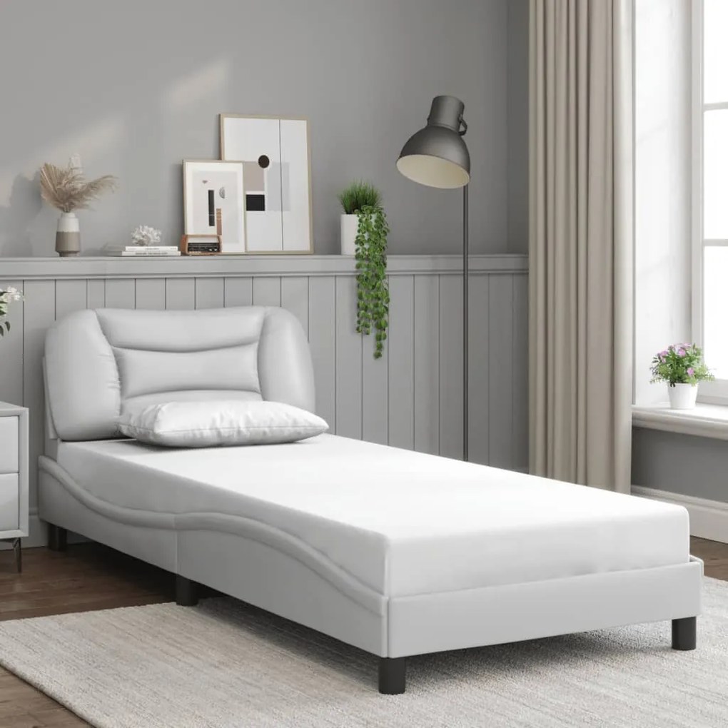 vidaXL Cadru de pat cu tăblie, alb, 80x200 cm, piele ecologică