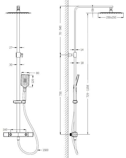 Set de duș cu baterie termostatică BATH DELUXE 31-120-08-60-00 NAESBY crom