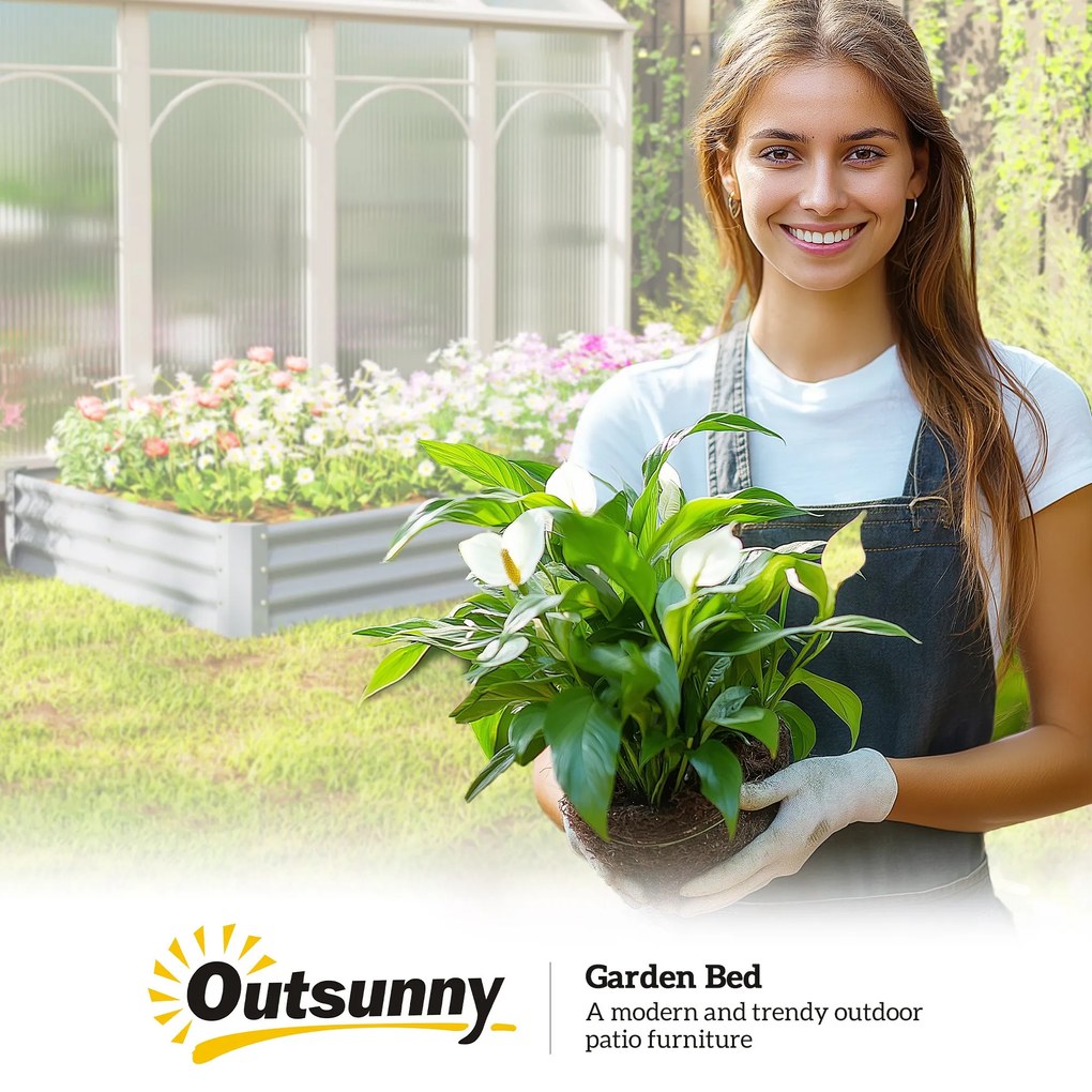 Outsunny Pat de flori dreptunghiular, pat de grădină înalt din oțel galvanizat, fund deschis, 240 x 120 x 30 cm, argintiu gri | Aosom Romania