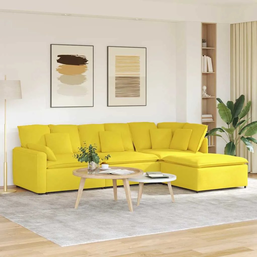 vidaXL Canapea modulară cu taburet și perne, textil, galben deschis