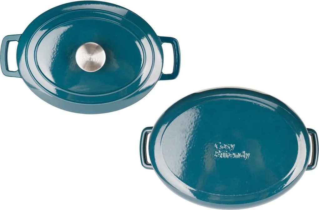 Oală fontă emailată ovală cu capac 6,0 L Verde Heron Fontestic Cosy &amp; Trendy 7170884