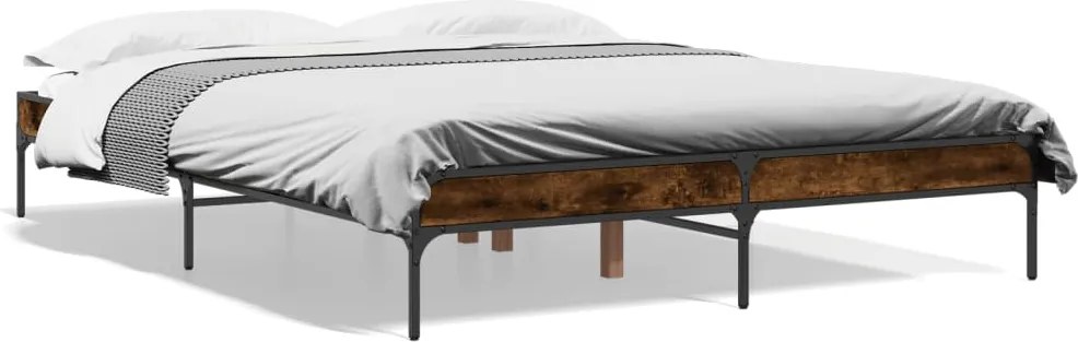 vidaXL Cadru de pat, stejar fumuriu 150x200 cm lemn prelucrat și metal