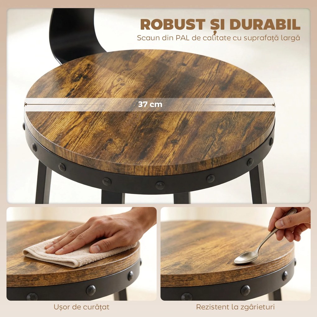 HOMCOM Set 2 Scaune de Bar, Șezuturi Rustice cu Spătar și Suport pentru Picioare, Maro Rustic | Aosom Romania