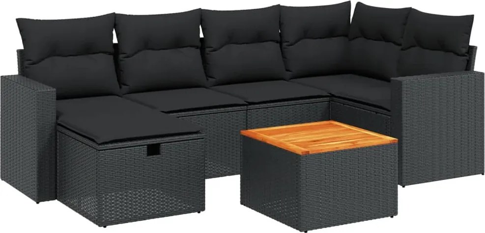 vidaXL Set canapele de grădină cu perne, 7 piese, negru, poliratan