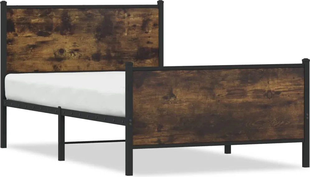 vidaXL Cadru pat metalic fără saltea, stejar fumuriu, 100x200 cm