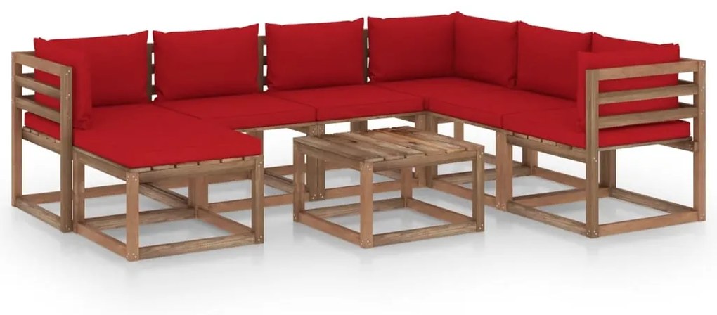 3067530 vidaXL Set mobilier de grădină cu perne roșii, 8 piese