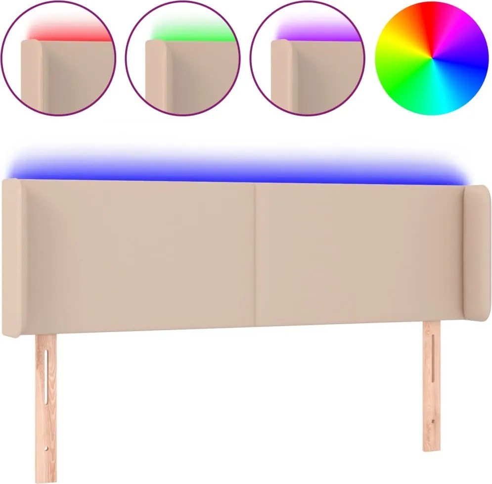 vidaXL Tăblie de pat cu LED cappuccino 147x16x78/88 cm piele ecologică