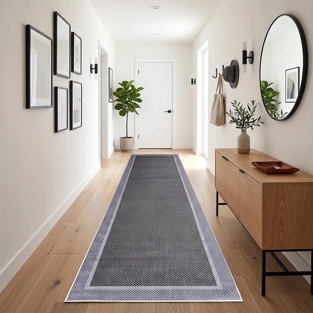 Traversă hol antiderapantă, 80x300 cm, cu Aspect de Sisal, Țesătură plată, Gri, TRV5032