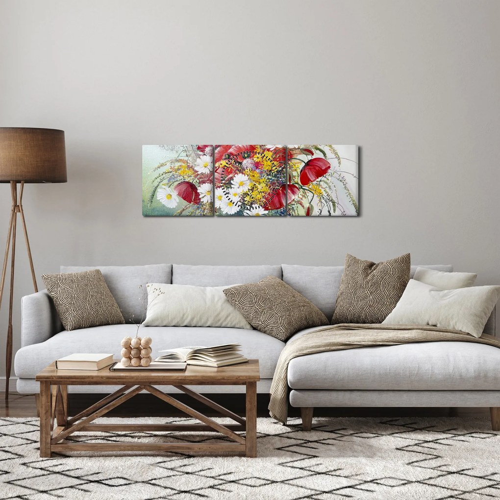 Tablou - Vază cu flori sălbatice (cu ceas) (90x30 cm)