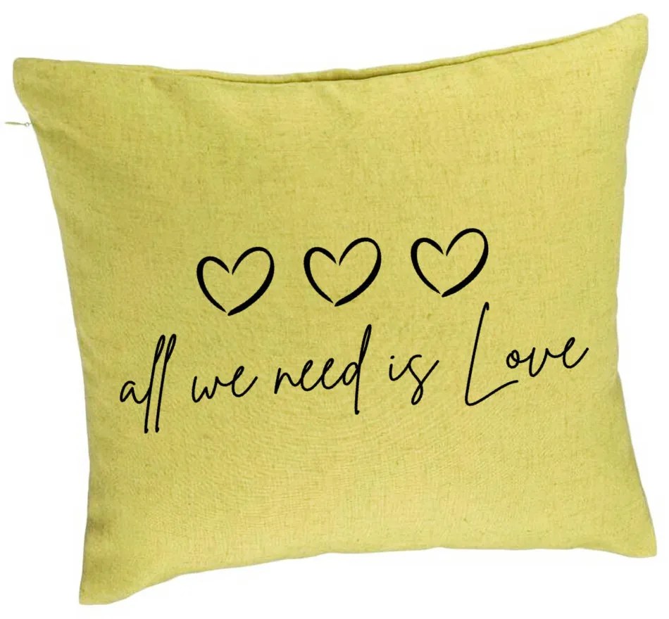 Perna Decorativa, Model All we need is Love, 40x40 cm, Verde, Husa Detasabila, Burduf