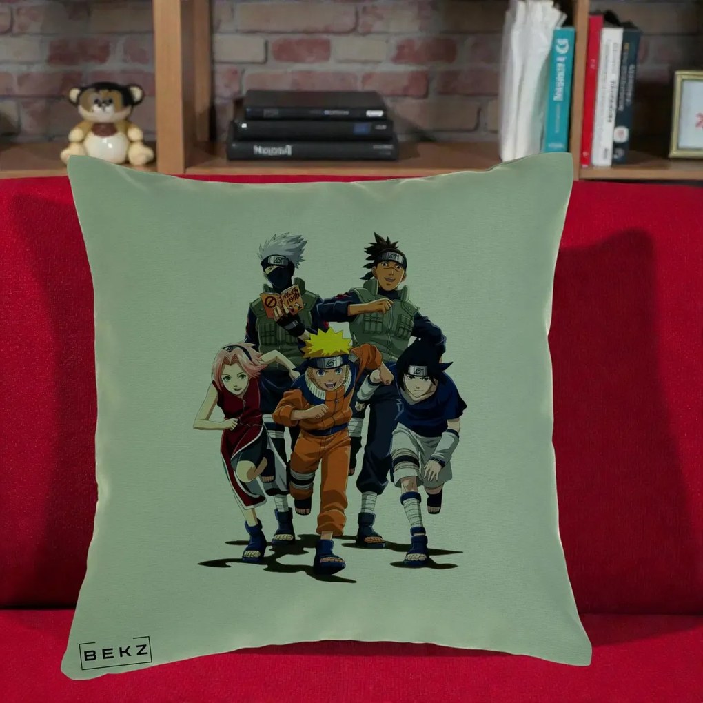 Perna Personalizata Naruto Echipa 7 Kakashi Sensei, 40x40 cm, Verde, Husa Detasabila, Perna Inclusa, BEKZ®