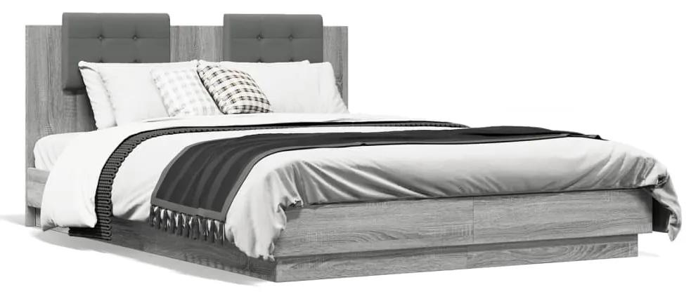 3209917 vidaXL Cadru de pat cu tăblie, gri sonoma, 150x200 cm, lemn prelucrat
