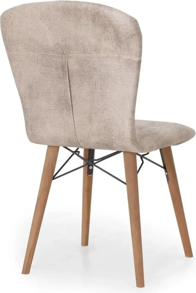 Set masa extensibila cu 6 scaune tapitate Homs cristal alb-bej 170 x 80 cm