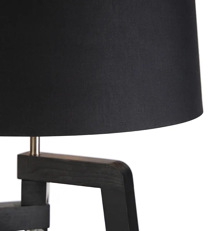 Lampă de podea cu trepied cu abajur din bumbac negru cu auriu 50 cm - Puros