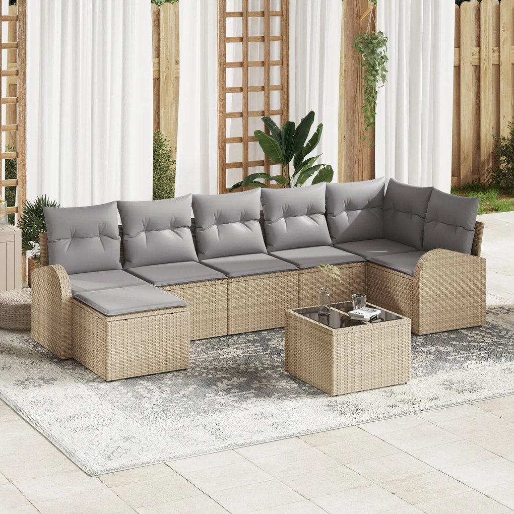vidaXL Set de canapele pentru grădină cu pernă 8 pcs Bej Rattan poli