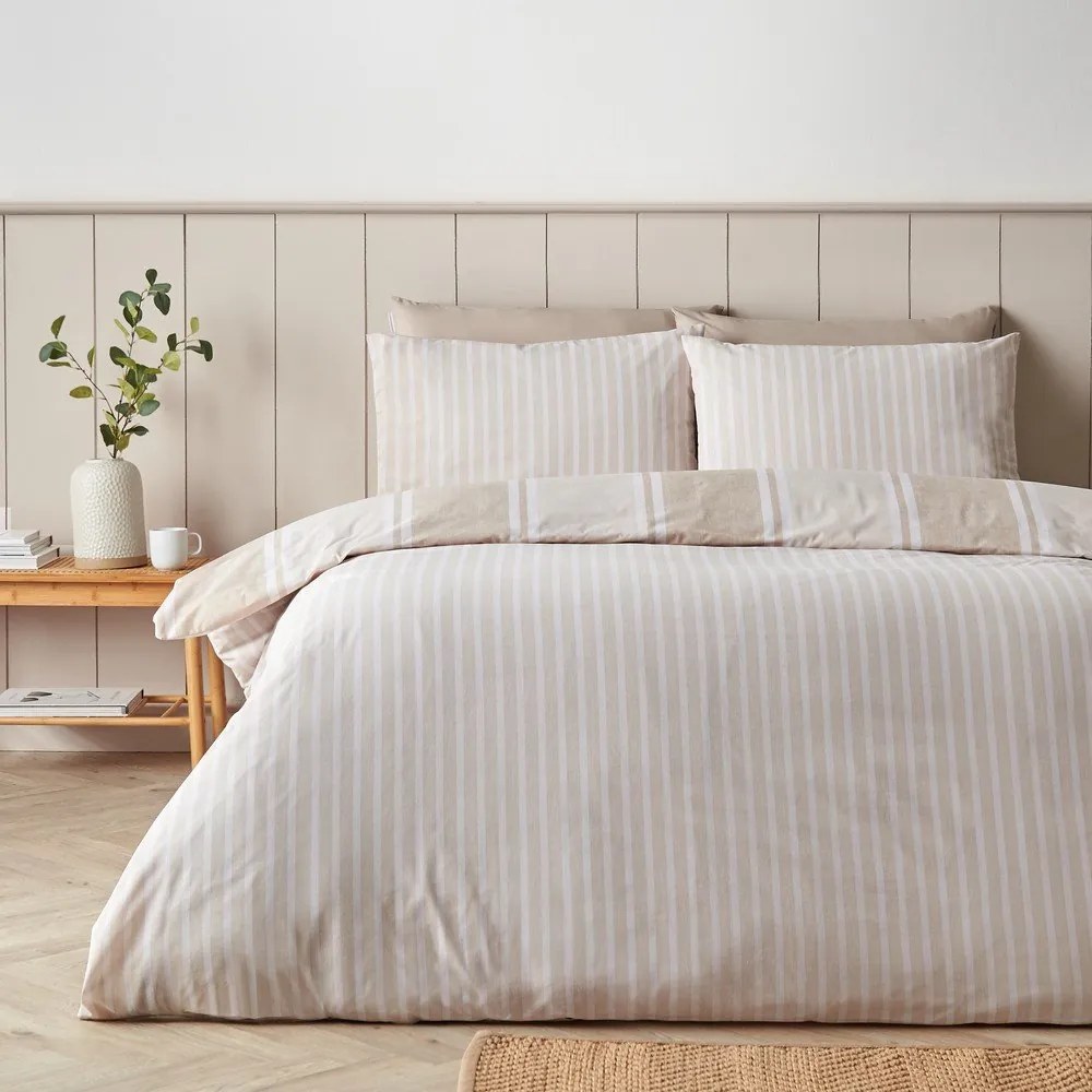 Lenjerie de pat bej pentru pat de o persoană 135x200 cm Banded Stripe – Catherine Lansfield