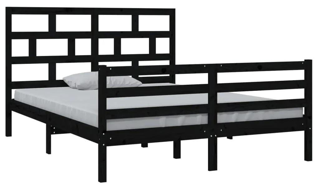 Cadru de pat 5FT King Size, negru, 150x200 cm, lemn masiv Negru, 150 x 200 cm