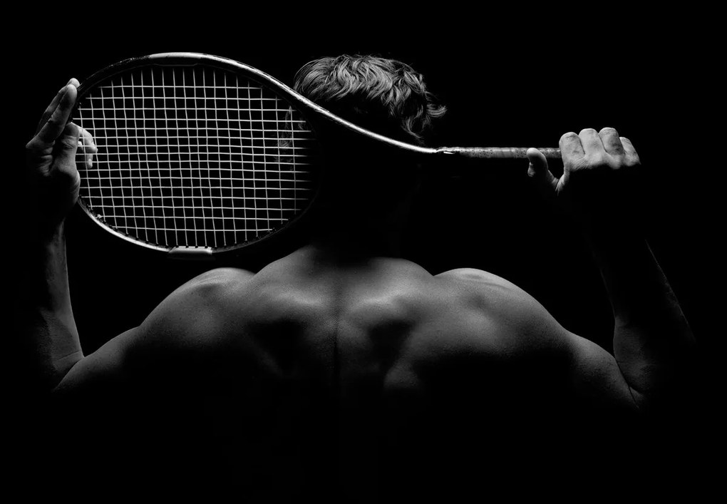 Fototapet - Jucătoare de tenis nud, alb-negru (147x102 cm)